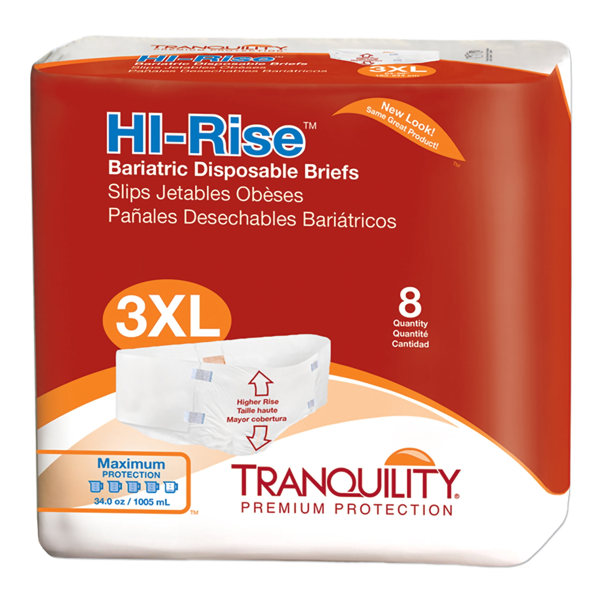 Tranquility HI-Rise Bariatric Adult Incontinence Brief 3X-Large Heavy Absorbency Bariatric, 2192, Maximum, 8 Ct