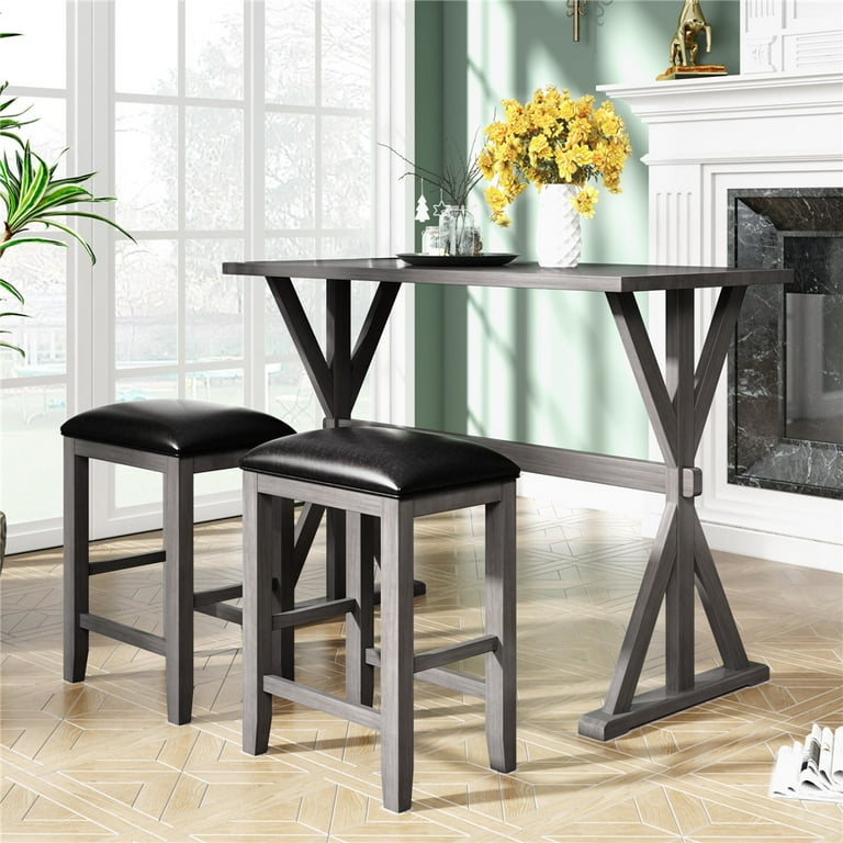 Visentor 3 Piece Dining Table Set Modern Counter Height Kitchen Dining Furniture with 2 Stools for Small Space Apartment Condo Dorm Rooms Gray Walmart