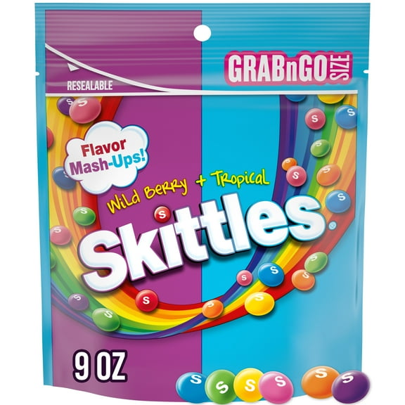 Skittles Flavor Mash-Ups Wild Berry & Tropical Chewy Candy, Grab N Go - 9oz Resealable Bag