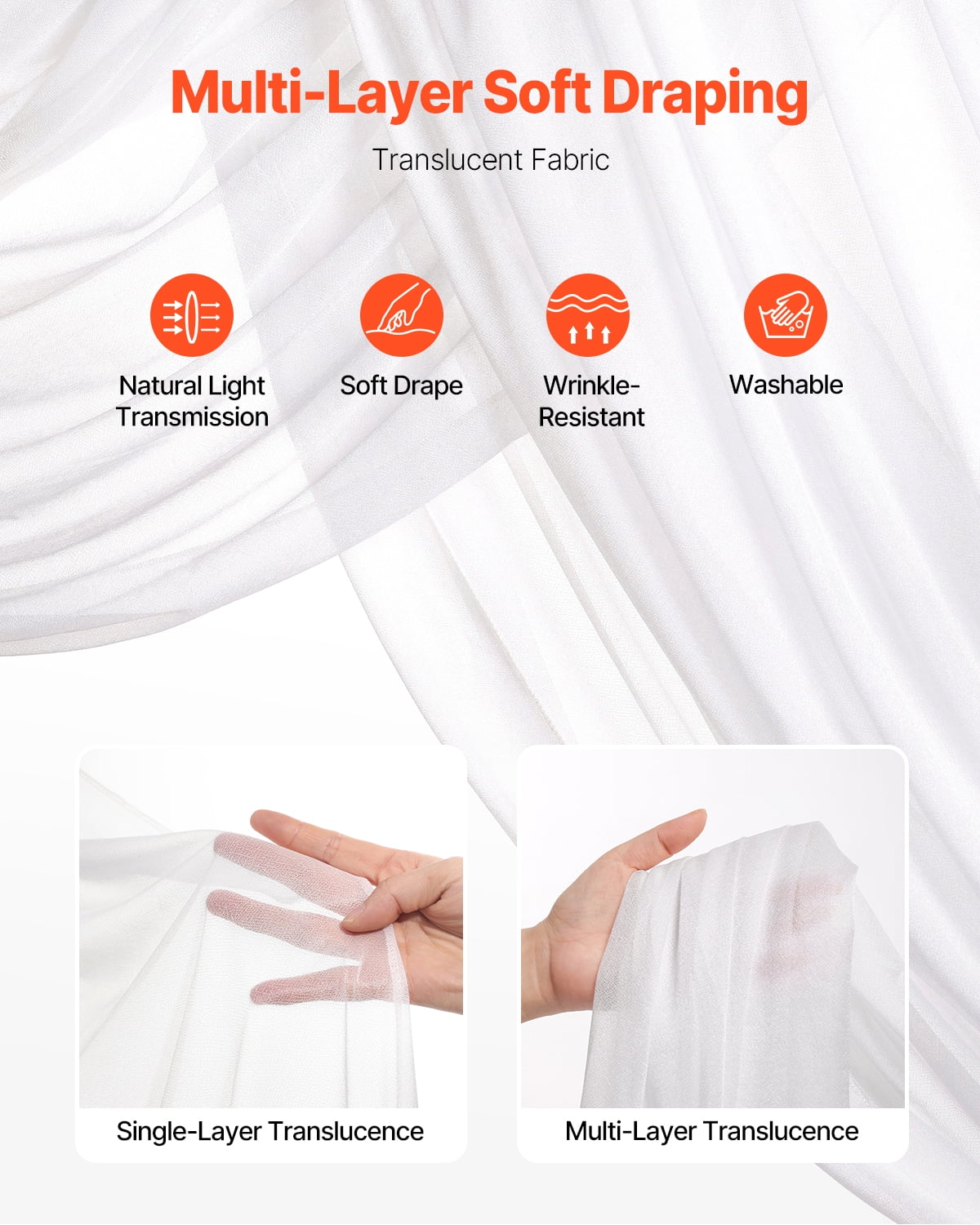 VEVOR Artificial Wedding Arch Flowers Kit, White Wedding Arch Flowers with Drapes Kit (Pack of 4) - 2 Pcs Floral Arrangement, 2 Pcs Sheer Drapes, for Ceremony Bouquets Reception Backdrop Decoration