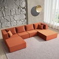 thumbnail image 3 of YINIX 140"Corduroy Sectional Sofa for Living Room, Comfy Cloud Couch with Movable Ottomans, Orange, 3 of 9