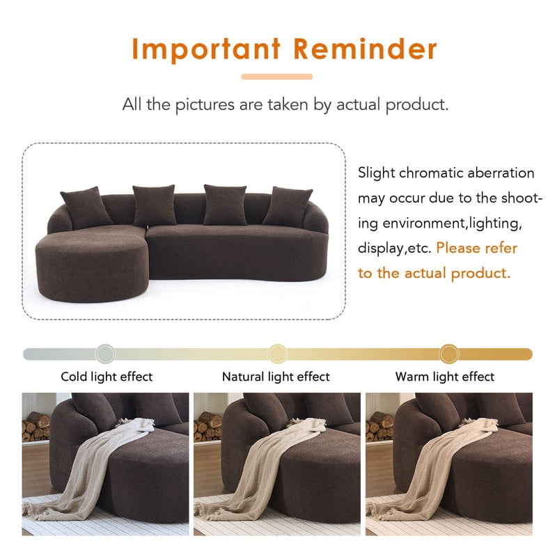 Curved Sectional Sofa with Chaise, 99'' Modern Luxury Chenille Cloud Couch for Living Room, Oversized 3-Seater Sofa Couch for Living Room, No Assembly