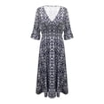 thumbnail image 4 of Boho Dresses for Women, Women's Short Sleeve Casual Floral Print V Neck High Waist Maxi Dress Beach Sundress for Women, 4 of 4