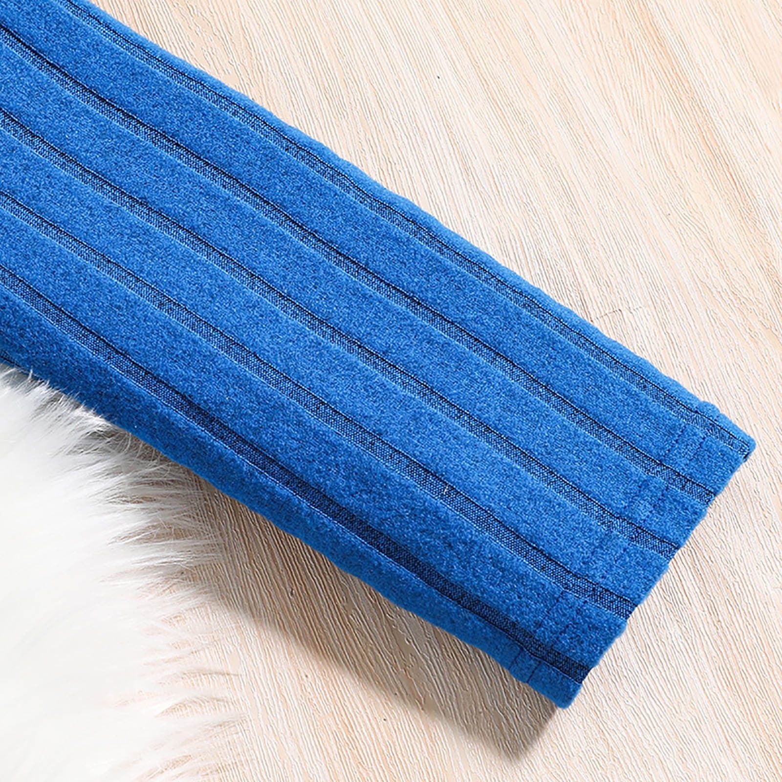 Baby Outfits Kids Girl's Autumn Winter Solid Striped Long Sleeve Tops Flared Pants Set Girls Clothes Blue 11 Years-12 Years
