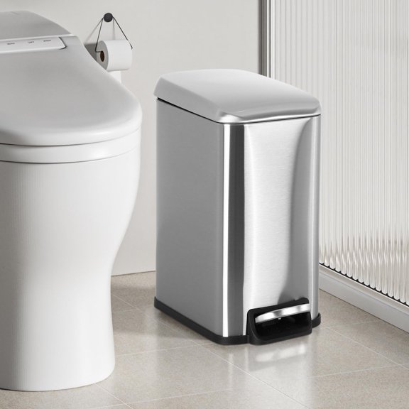 CL.HPAHKL 5L / 1.3 Gallon Step Trash Can, Stainless Steel Slim Bathroom Trash Bin with Lid & Removable Inner Bucket, Pedal Garbage Can for Kitchen, Bathroom Small Spaces (1, Silver)