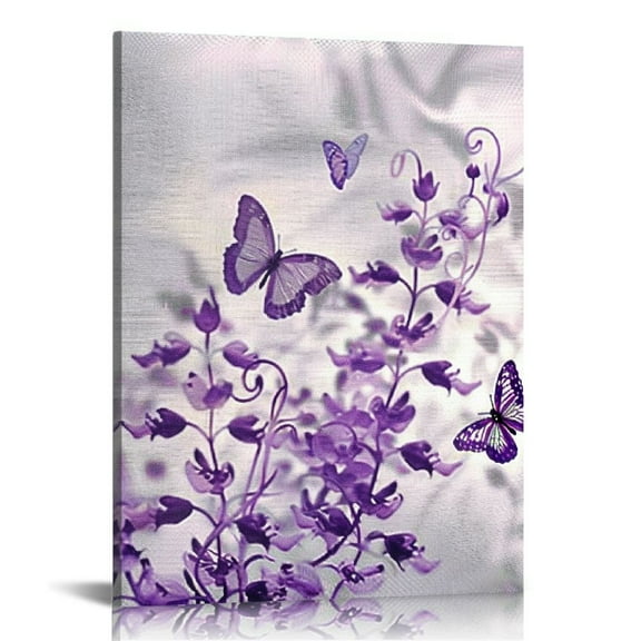 BCIIG Purple Flowers Butterflies Fine Art Aesthetic Poster & Print Wall Painting for Living Room Bedroom Home Office Decor 12x16 in