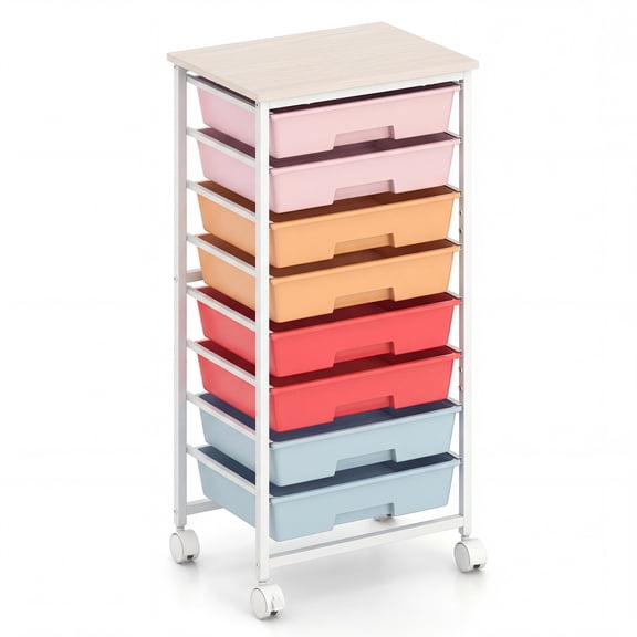 Costway 8-Drawer Art & Craft Storage Cart, Storage Cart with 4 Universal Wheels, Metal Frame for Home 15"L Macaron