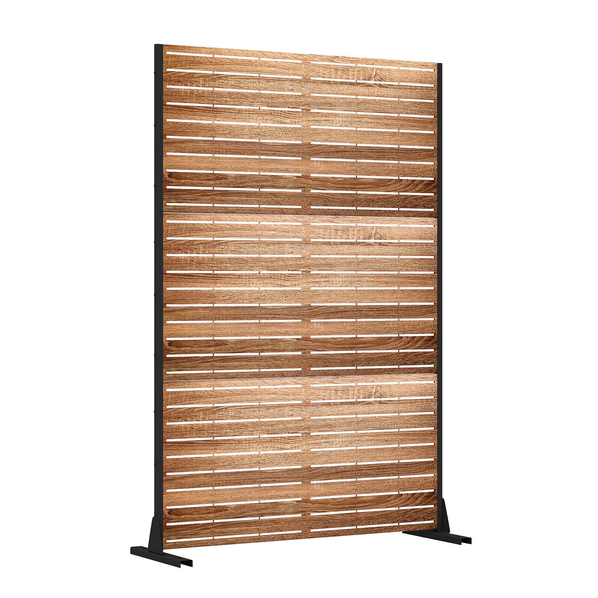 MAYEERTY 72x47x16 Inch Natural Wood Grain Louvered Galvanized Steel Privacy Screen, 6 Piece Set for Outdoor Patio