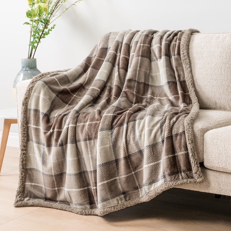 Pavilia 50" x 60" Plaid Sherpa Throw Blanket, Dark Grey photo 3