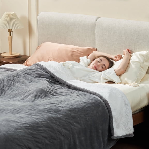 UrbanSync Electric Heated Blanket Flannel and Soft Sherpa Fleece Heated Blanket, 50" x 60" with 12 Hours Auto Shut off, Machine Washable, Dark Grey