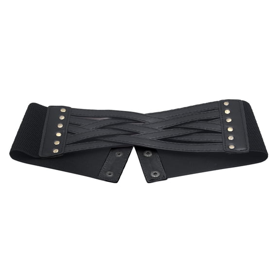 Siminsem Women Corset Belt Wide Leather Waist Belt Under $10 Punk Style Daily Wear with Chest Elastic Waistband – Adjustable Faux Leather Corset for Dresses & Tunics