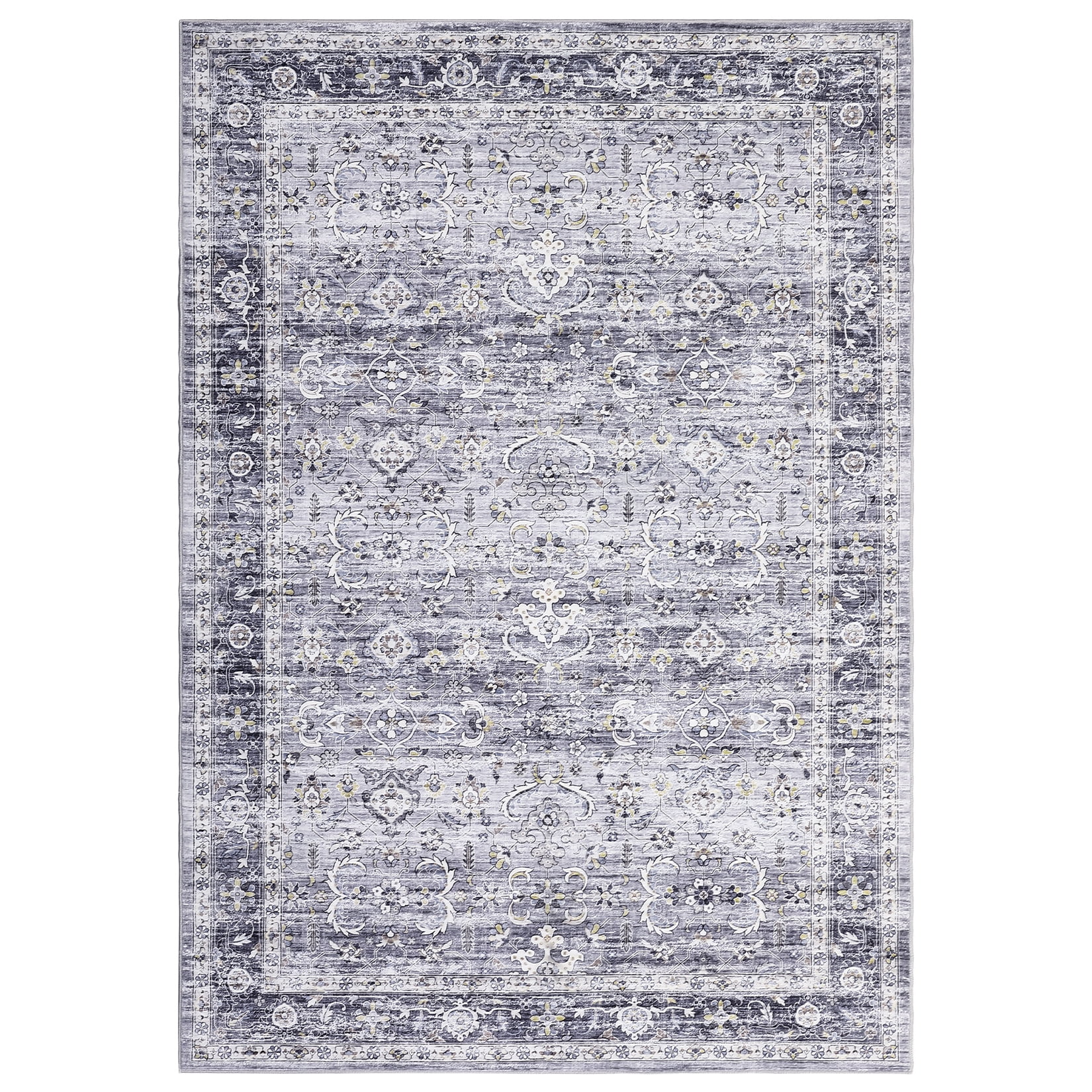 Garvee Area Rug 5'x7' Vintage Floral Print Rugs for Living Room Non-Slip Stain-Resistant Throw Rugs Home Decor, Blue Gray