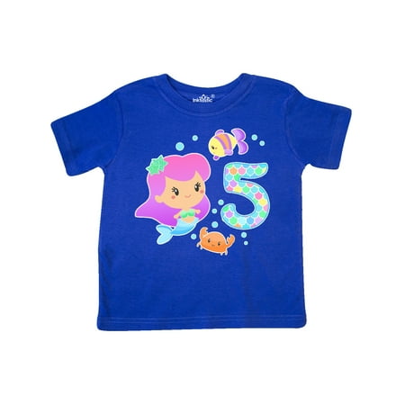 

Inktastic Fifth Birthday Mermaid with fish and crab Gift Toddler Toddler Girl T-Shirt