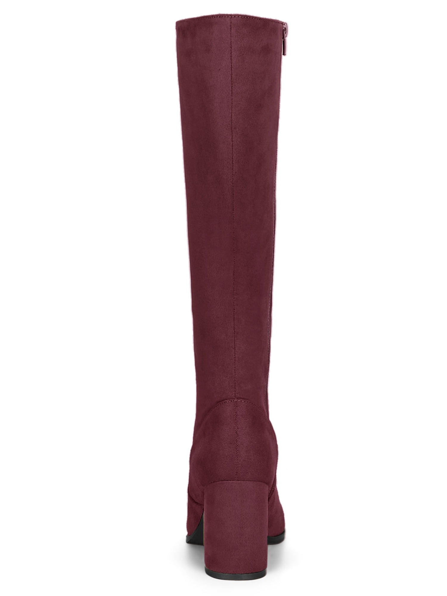 DARING DIVA Women's Stylish Side Zipper Chunky Heel Knee High Boots Burgundy 8.5