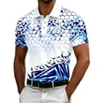 thumbnail image 2 of Ceisia Men's Slim Fit Short Sleeve Geometric Print Turndown Collar Shirt with Contrast Trim Blue XXL Gifts, 2 of 5