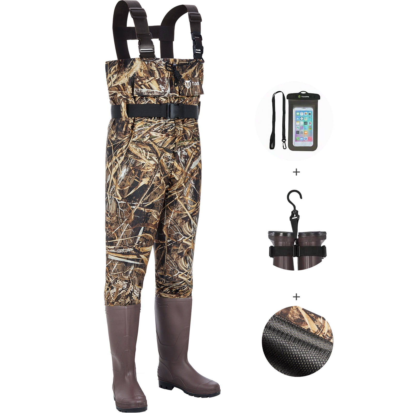 TIDEWE Chest Waders Upgraded with Mesh Lining, Realtree Max 5 Camo Waterproof Waders for Fishing