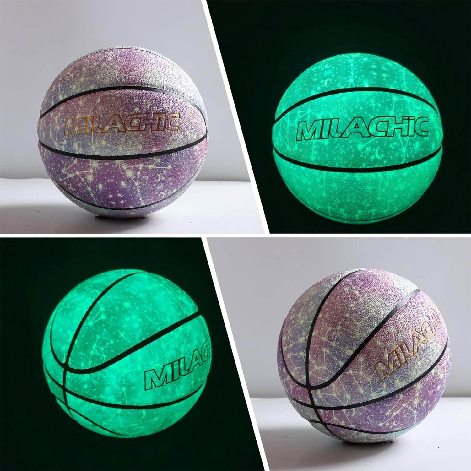 Basketball, Glow in the Dark Basketball, Glowing Composite Leather Luminous Basketball Gift for Youth, Men, Women, Indoor-Outdoor Night Basketball Size 7(29.5") / 6(28.5") / 5 (27.5") with Pump