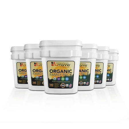 NuManna USDA ORGANIC Family Pack 162 Servings, Emergency Survival Food Storage Kit, Meals Included Have 25 Year Shelf Life , GMO-Free (6-pack)