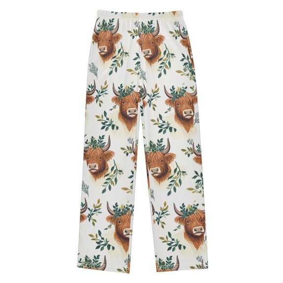 joogoo Highland Cattle Leaves-h1 Pajama Pants Pj Bottoms Sleepwear Lounge L