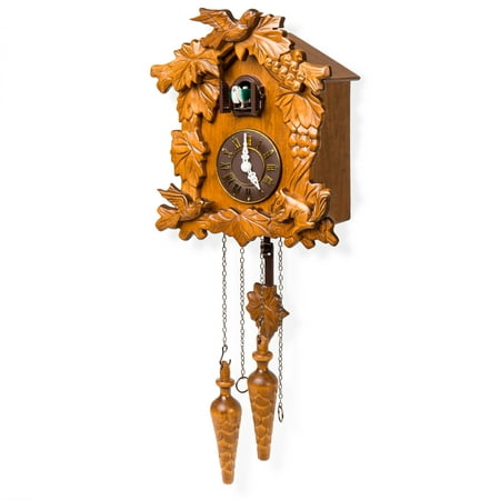 Best Choice Products Living Room Wall Decor Handcrafted Wood Cuckoo Clock w/Adjustable Volume & Night (Best Weather Clock App)