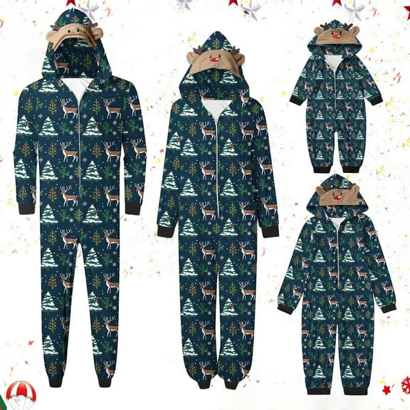Odeerbi Christmas Onesie Pajamas for Family Holiday Sleep Jumpsuit Long Sleeve Family Christmas Pajamas Matching Sets Mom Fashion Lattice Print Plush Jumpsuit Sleepwear PJs Set Navy