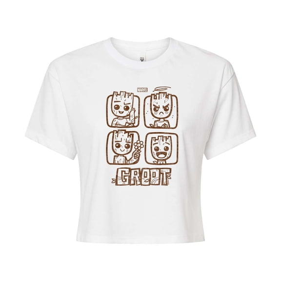 Marvel Guardians of the Galaxy - Groot Grid - Juniors Cropped Graphic T-Shirt