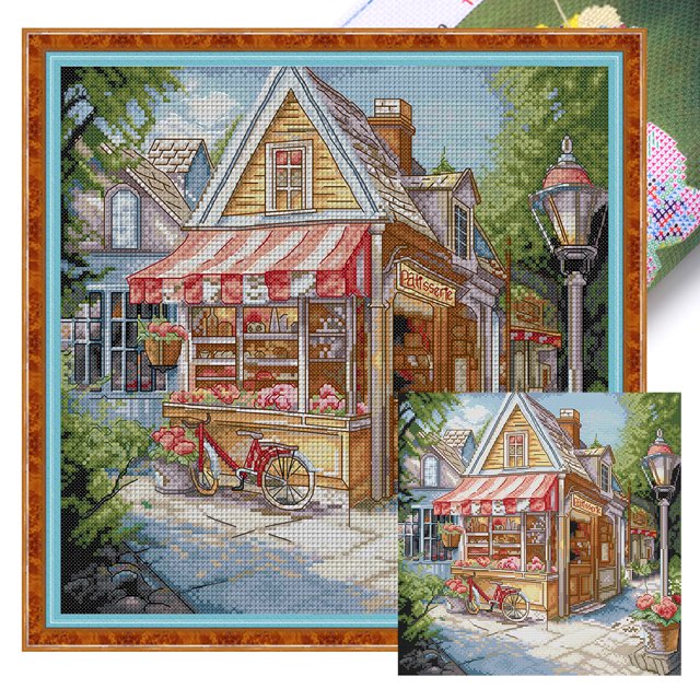 Kit Punto Cruz Panadería Impreso Hilo Algodón Ecológico Bordado 14CT 34x34cm