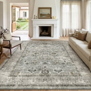 SIXHOME Rugs for Living Room Washable 5x7 Area Rugs Oriental Carpet Traditional Bedroom Dining Room Throw Rug Non Slip Vintage Foldable Distressed Print Neutral Indoor Rug Green