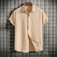 thumbnail image 2 of JTieacloth Beach Summer Shirt Men's New Short Sleeve Shirt Loose Solid Button Short Sleeve Shirt Cotton Shirt Yellow, 2 of 6