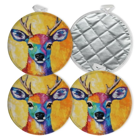 

4 PCS Pot Holders for Kitchen Potholders Sets with Hook for Oven Cooking Baking Alluring Deer In Color - Filled Oil Painting