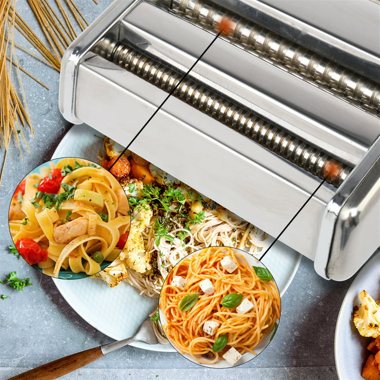 Lowestbest Pasta Machine, Manual Stainless Steel Double-Blade Pasta  Machine, Silver