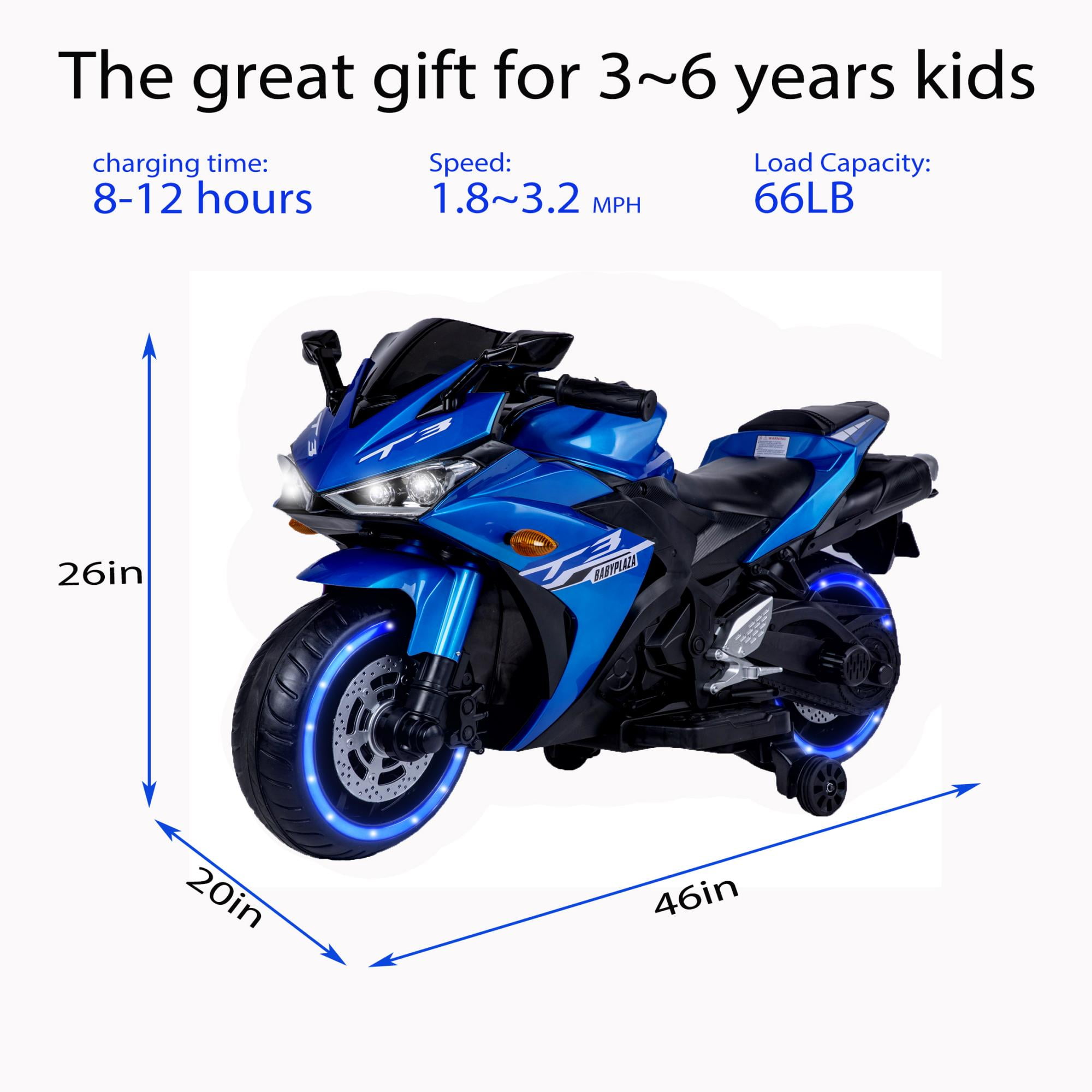 SaveJoy 12V Kids Motorcycle，Ride on Toys for Boy Girl, Blue