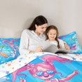 thumbnail image 4 of Castle Fairy Cute Cartoon Summer Surf Girl Twin Comforter Sets 2pcs,Shark Palm Bubble Kids Beach Art Bedding Set,Bright Cyan,Reversible,1 Comforter and 1 Pillowcase, 4 of 6