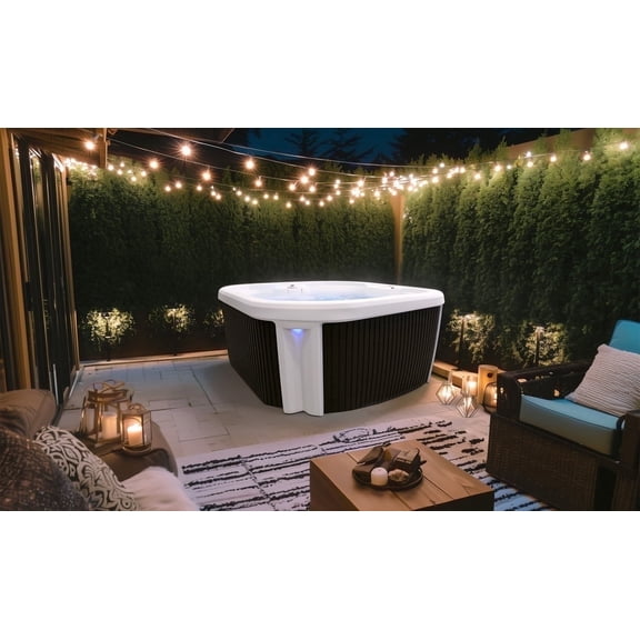 Spark 7‑Person 35‑Jet Plug & Play Hot Tub – 120V/240V, Stainless Steel Heater, Ozone System, Waterfall & LED Lighting (White/Mocha)