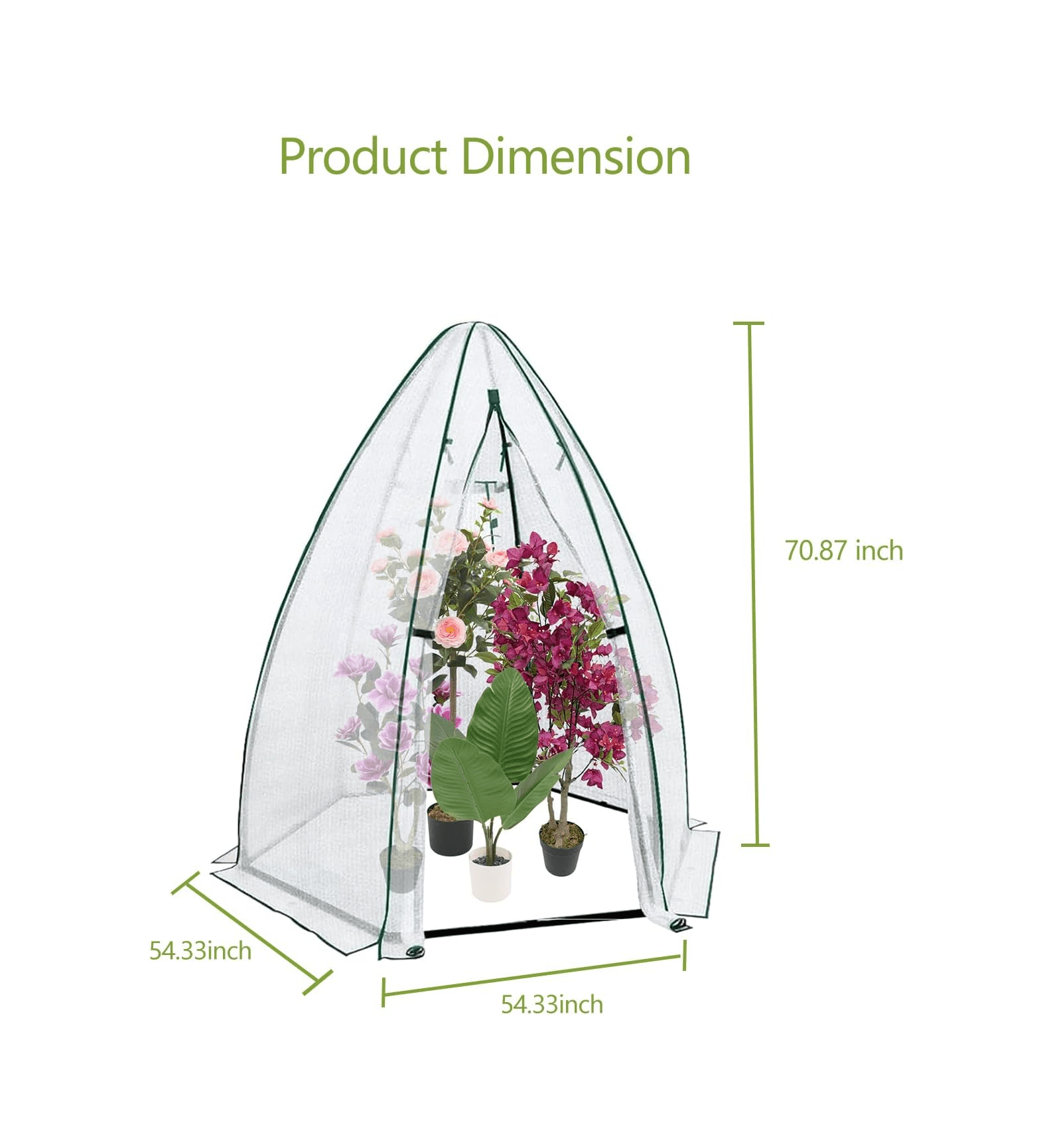 54"x54"x71" Greenhouse for Outdoors - Heavy Duty Plant House with PE Cover, Zippered Door & Mesh Windows for Vegetables, Flowers, Herbs