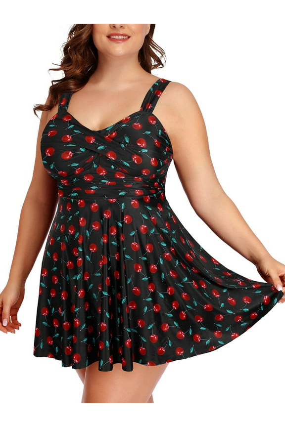 Women Plus Size Two Piece Tankini Swimsuits Flowy Swimdress Tummy Control Bathing Suits with Shorts