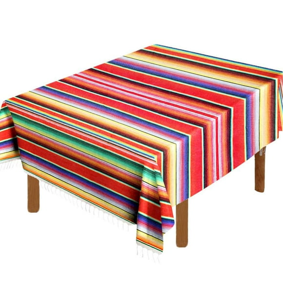 Hxezoc Mantel Mexicano A Rayas De 59 X 84 Pulgadas, Mantel De Sarape Mexicano De Algodón Con Flecos Cuadrados Grandes Para Decoraciones De Bodas Y Fiestas Mexicanas, Cubierta De Mesa Al Aire Libre (Ro