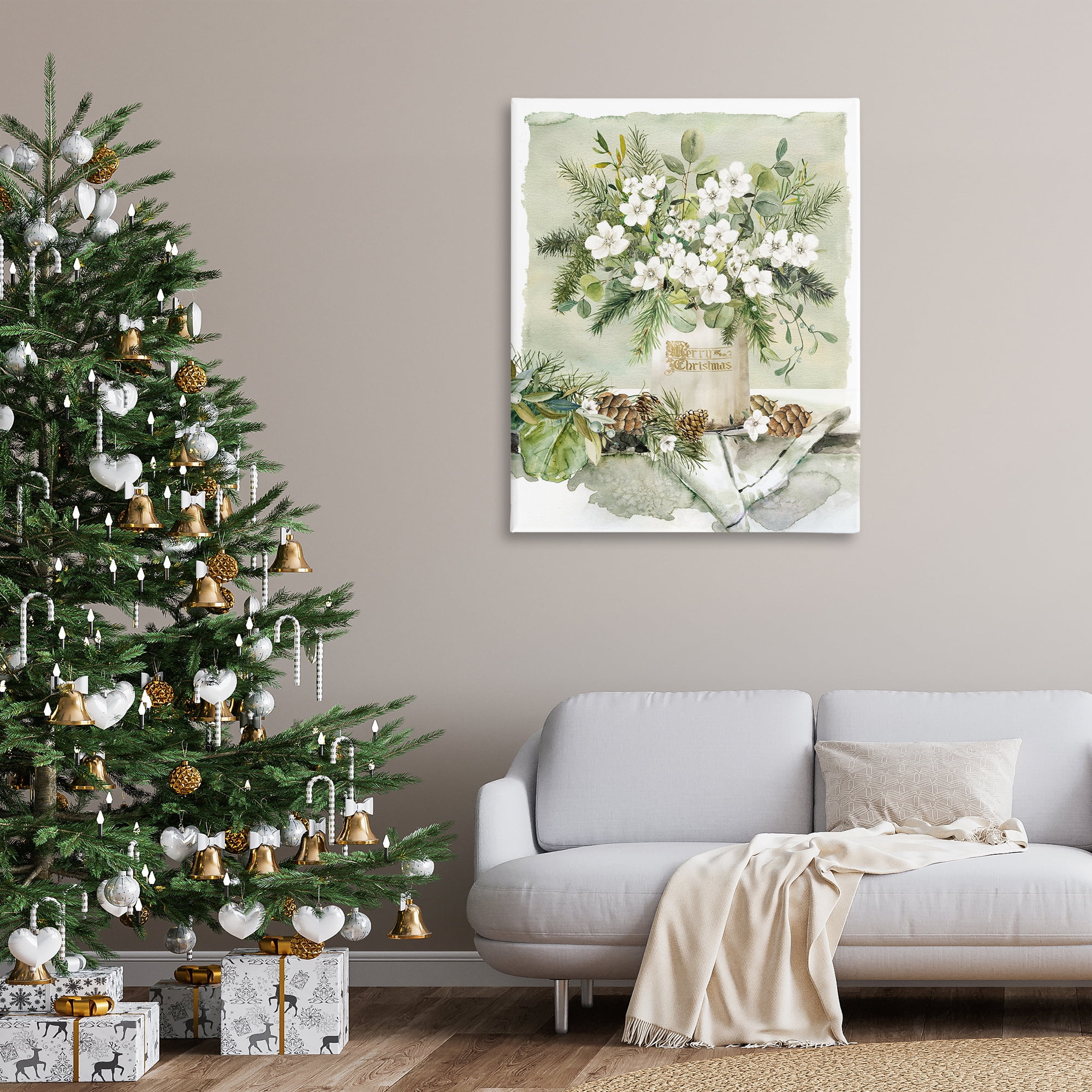 Stupell Industries White Christmas Flowers Vase Holiday Painting Gallery Wrapped Canvas Art Prints Wall Art, 36 x 48
