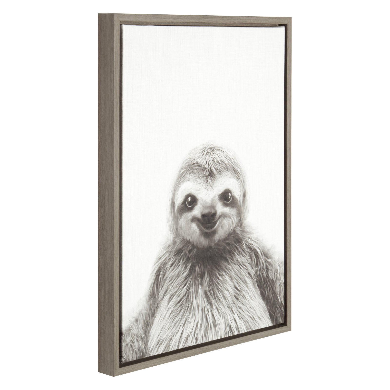 Kate and Laurel Sylvie Sloth Black and White Portrait Framed Canvas Wall Art  by Simon Te Tai, 18x24 Gray