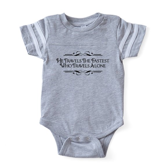 CafePress - Travels Alone_Wh - Cute Infant Baby Football Bodysuit