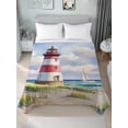 thumbnail image 2 of Twin Size Flat Sheet Only, Beach Lighthouse Soft Brushed Microfiber Bed Sheets, Coastal Ocean Ship Sky Oil Painting Hotel Quality Breathable Bedding Top Sheet, Easy Care, 66"x96", 2 of 9