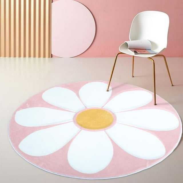 Poowe Round Kids Playroom Rug - Soft Alphabet Nursery Rug for Bedroom - Playtime Collection, Learning & Game Carpet for Classroom, Best Shower Gift for Infant Toddlers (Round 31.5", Pink Flower)