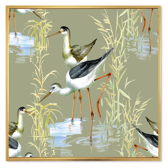 Designart 'Herons Birds In The Gray Water' Farmhouse Framed Canvas Wall Art Print