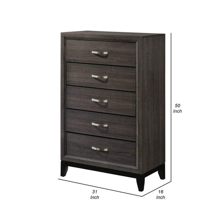 50 Inch Classic 5 Drawer Tall Dresser Chest with Metal Handles Oak Gray -  Saltoro Sherpi - Walmart.com