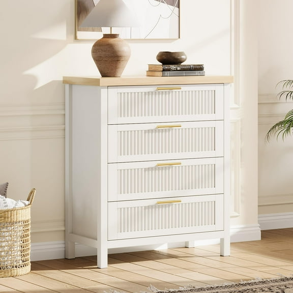 Danolapsi 4 Drawer Fluted Dresser for Bedroom,Chest of Dressers 35" Tall Dresser for Closet with 4 Drawers Nightstand Large Clothes Storage Cabinet for Bedroom