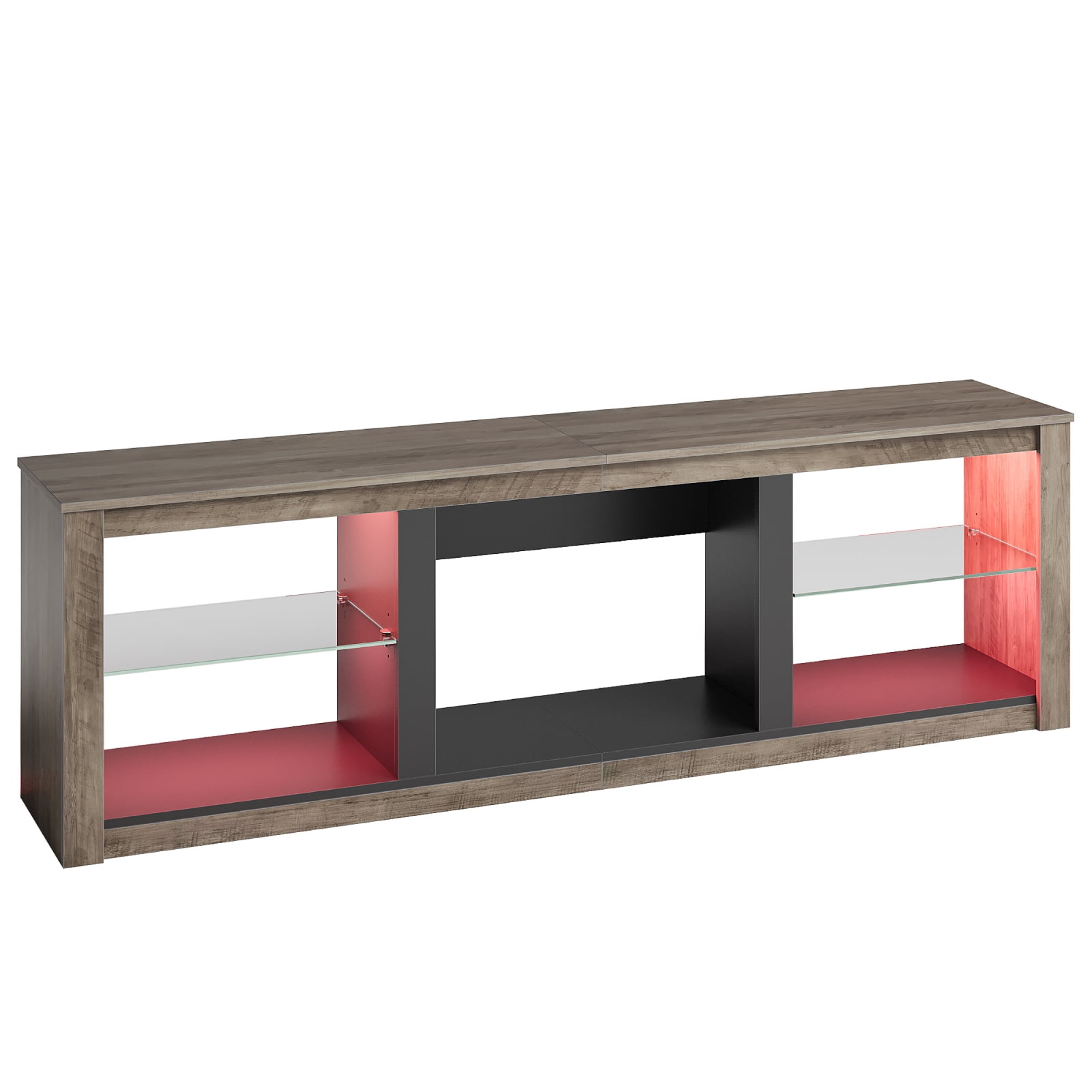 Bestier TV Stand for 75" TV, Gaming Entertainment Center with Remote Controlled RGB LED Light, Adjustable Glass Shelves, Modern Media Console Table with Open Storage for Living Room, Wash Gray