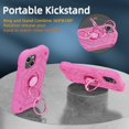 thumbnail image 4 of Rugged Case for iPhone 15 Ring Holder Kickstand Cover with Screen Protective Film, Heavy Duty Triple-Layers Military Grade Hybrid Shockproof Drop Resistant Case, Pink, 4 of 6