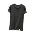 thumbnail image 3 of Rvasteizo Blouses for Women Fashion Short Sleeve Round Neck Summer Solid Side Slit Casual Light Ladies Daily Relaxed Shirt Top, 3 of 5