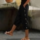 thumbnail image 1 of TaTaai Women's Casual 7/8 Length Pants Straight Leg Linen-Like Fabric with Elastic Waistband Side Pockets and Decorative Buttons for Spring Summer Outfits Gift, 1 of 7