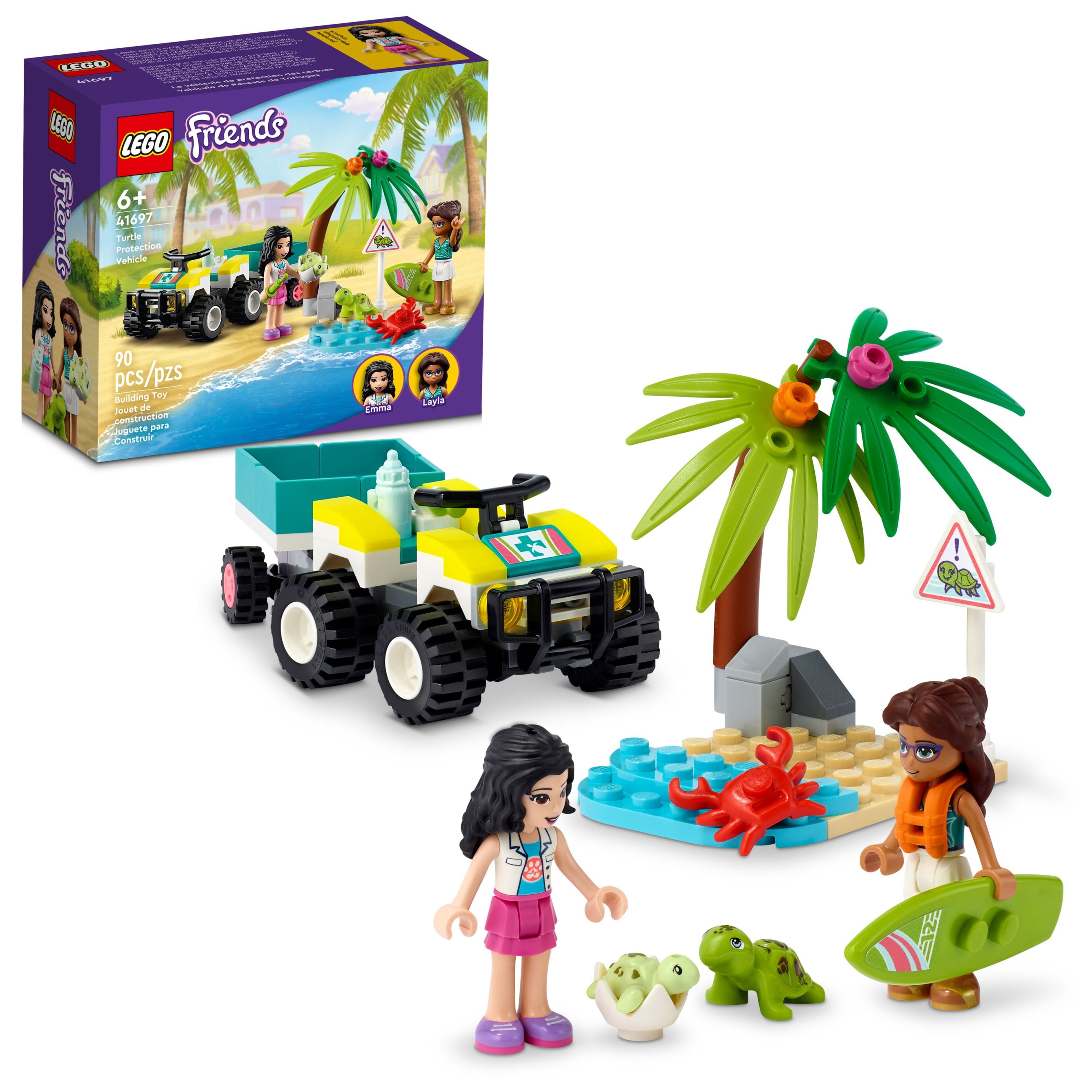 LEGO Friends Turtle Protection Vehicle 41697, Sea Animal Rescue Toy for Kids 6 plus Years Old, Beach ATV Car with Trailer Building Set